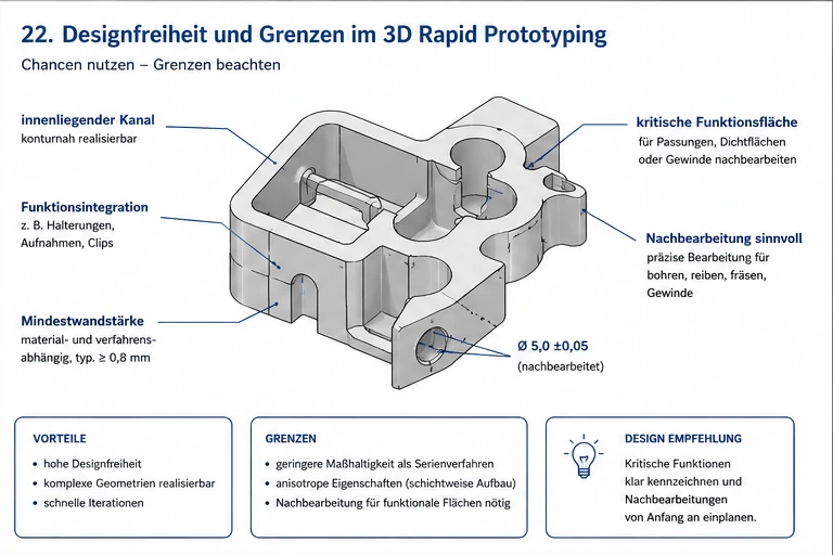 3D Rapid Prototyping Bauteil mit innenliegendem Kanal, Mindestwandstärke und Funktionsintegration